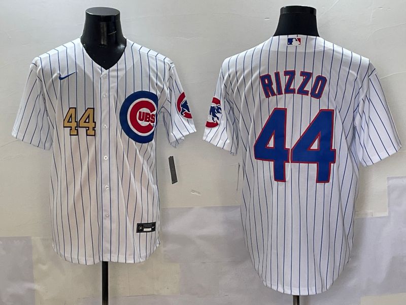 Men Chicago Cubs 44 Rizzo White Stripe Game 2025 Nike MLB Jersey style 2